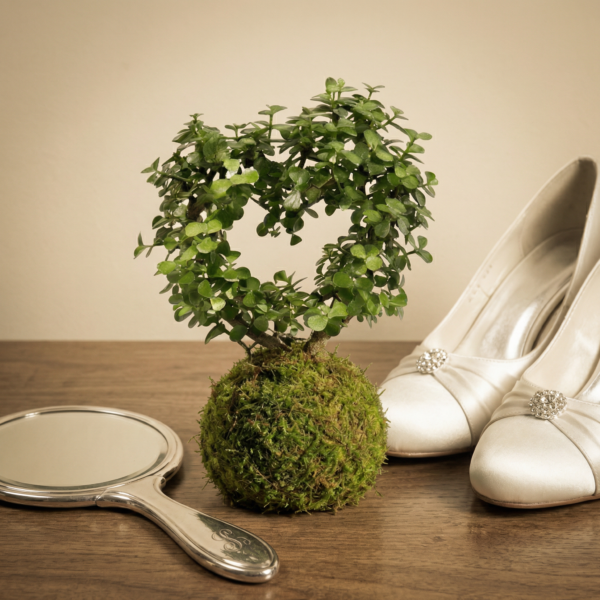 Heart-shaped Elephant Bush (jade) Bonsai Kokedama